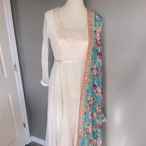 Ivory Anarkali with floral dupatta